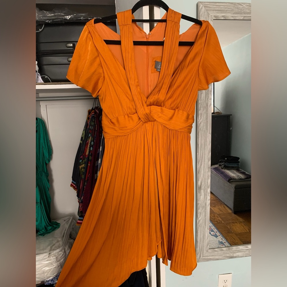 Anthropologie Deep V-Neck Vibrant Mini Dress